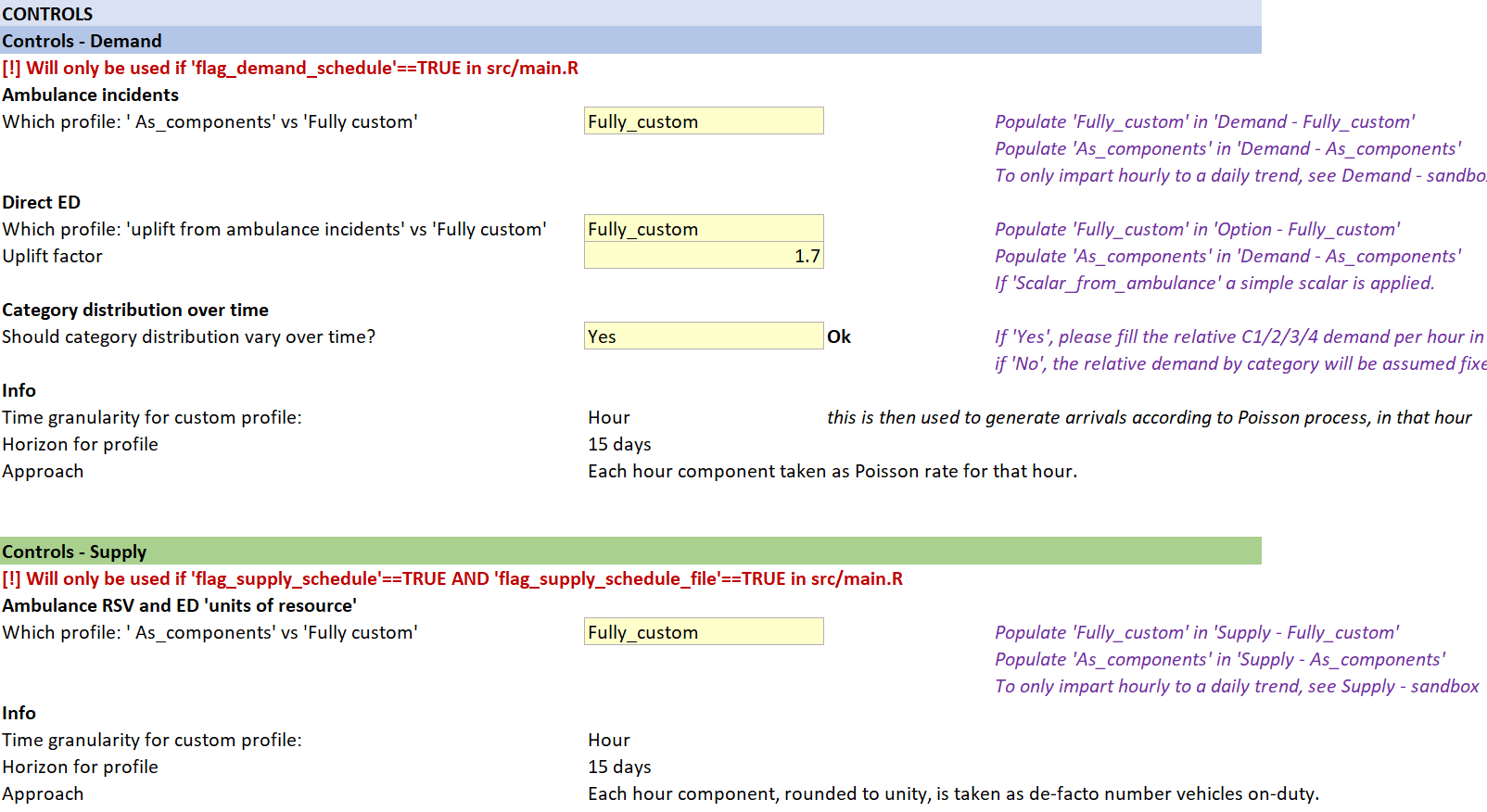 Screenshot of v_DnC_schedule.xlsx, sheet Controls