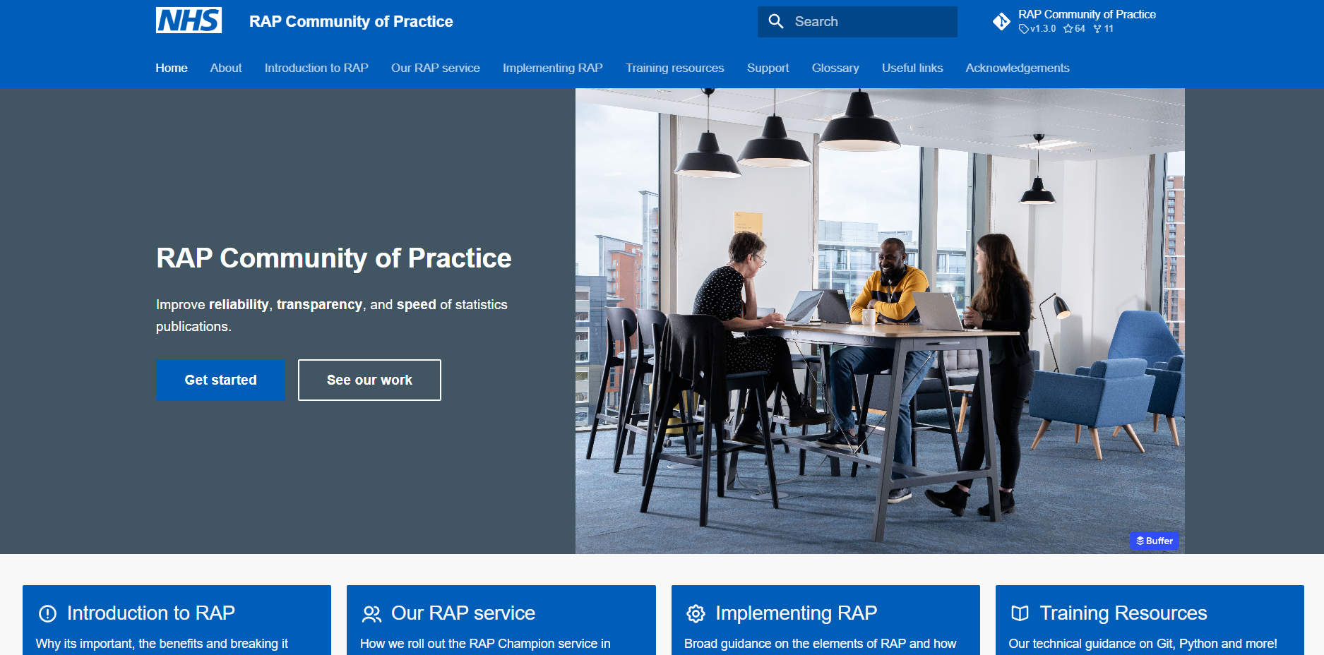 An image displaying the front page of the NHS RAP Community of Practice website.