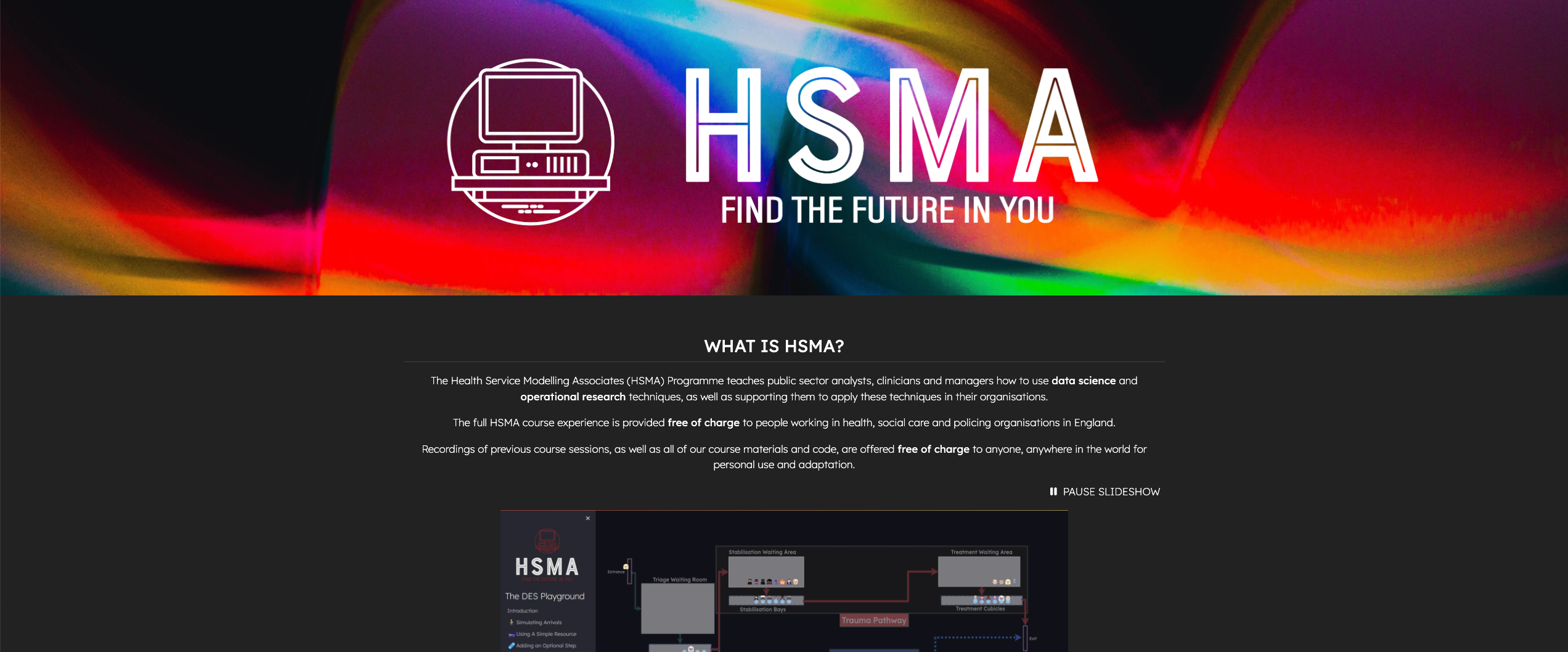 screenshot of the HSMA website homepage